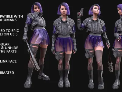 Dangerous Girl - Modular - Rigged - Animated Low-poly 3D model