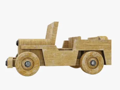 Old wooden toy jeep model 3D model