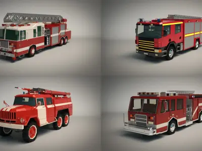 Low Poly Fire Truck Pack 3D Model Collection