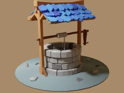 lowpoly well water with tiles Free low-poly 3D model