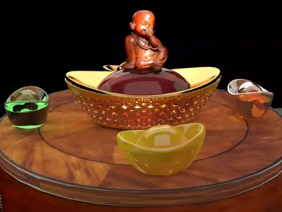  Chinese gold ingot and monk kid  3D model