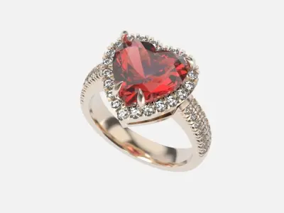 luxury set heart pendant and ring with stone shape of heart 3D Model Pack