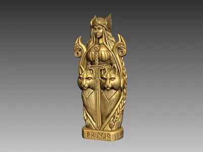 statue of Freya in a totemic style 3D print model