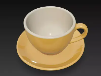 Yellow Cup with Saucer Low-poly 3D model