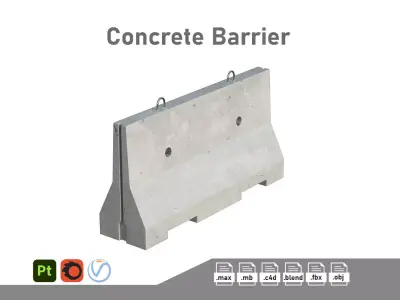 Concrete Barrier Low-poly 3D model 8