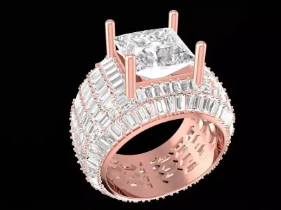 4914 New Ring Luxury Diamond Baguette Unisex Ring 3D print model