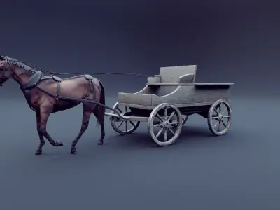 horse and wagon animated 3D model