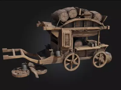 Rustic Travelers Wagon  The Mobile Hearth of Wandering Souls 3D model
