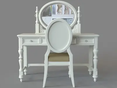 Vanity Set With Mirror And Chair White 3D model
