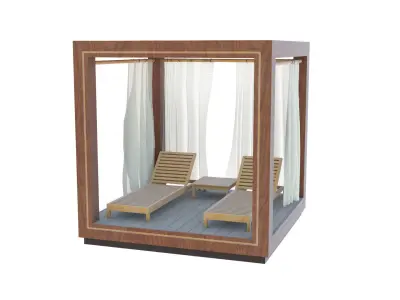 pool side sitting with pergola gazebo 3D model