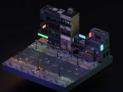 Cyberpunk Street Low-poly 3D model