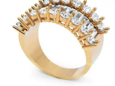 Luxury Wide Diamond Ring 3D Model Baguette and Round Cut Stones 3D print model