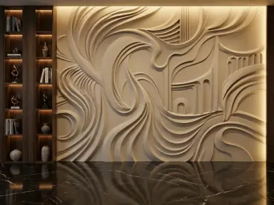 Modern Abstract Relief Panel Wall Decor Set STL Mural CNC 316  3D model