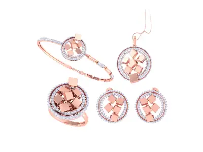Ring Bangle Earring Pendant Set 3dm STL OBJ FBX Renders Details 3D print model purchase