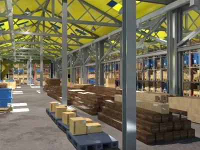 Warehouse interior and exterior whit props Free 3D model