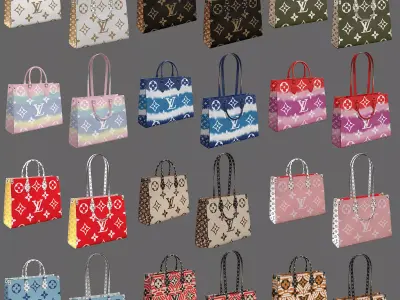 Louis Vuitton Onthego 12 Bags 3D Model Pack