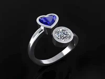 Ring with Round and Heart Stones 3D print model