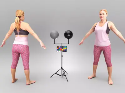 Woman in pink fitness suit in A-pose 407 Low-poly 3D model