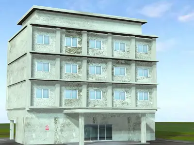 hotel building in middle of field 3D model