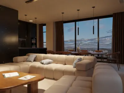  Fully Closed  Apartment Design Living Room and Kitchen 3D model