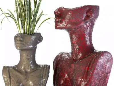 Concrete Pot Plant Set 3D Model Collection