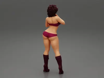Fashion Woman in bikini and boots with curly hair 3D print model