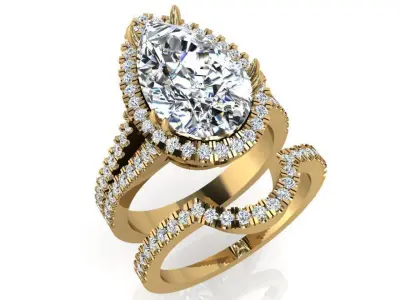 Pear Halo Split Shank Ring With Band 3563 3D print model