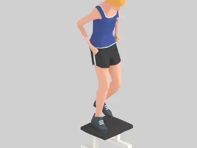 Chair Stepup  Exercise woman Animation Low-poly 3D model
