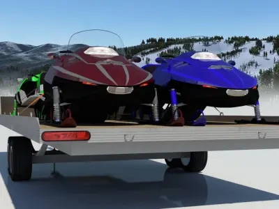 Modern Snowmobiles with Trailer Low-poly 3D model