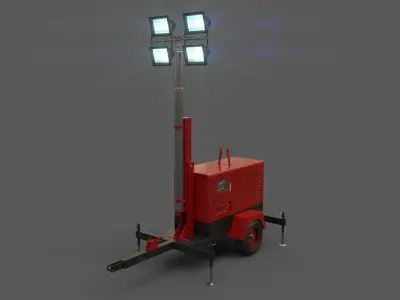 PBR Mobile Light Tower Generator A - Red Dark Low-poly 3D model