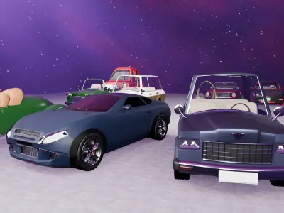 Stylized Car Pack 12 Game Ready Vehicles Classic Sports Cartoon Low-poly 3D model