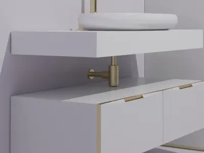 Bathroom cabinets white and gold Free 3D model