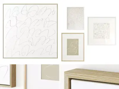 Line art poster set with painting on canvas 3D model