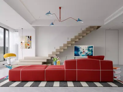 Modern Bauhaus living room and dining room interior 3D model