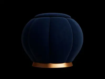 Curved Blue Velvet Ottoman 3D model