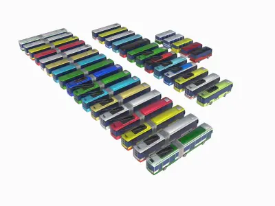 bus set Low-poly 3D model