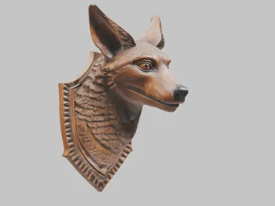 Carved Wooden Wolf Head Wall Mount Low-poly 3D model