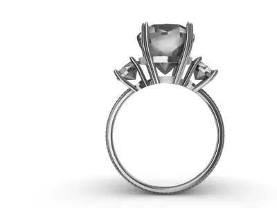 Cushion Cut Tri stone Engagement Ring 3D print model