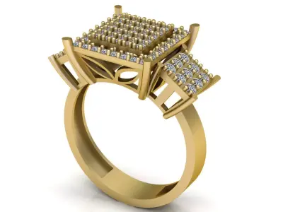 Luxury Square Cluster Diamond Ring 3D print model