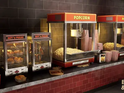 Movie Theater Scene with Foyer Low-poly 3D model