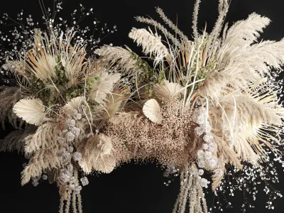 Hanging installation bouquet of dried flowers with pampas 471 3D model