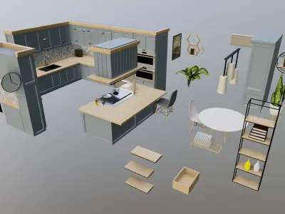 Classic style porch house kitchen furniture pack Low-poly 3D model