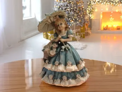 Girl Umbrella Statue low-poly PBR Ornament figurine VR-AR Low-poly 3D model