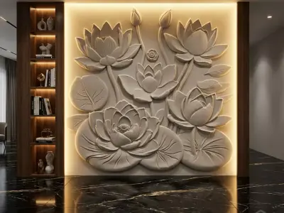 modern panel wall decor set wall relief mural CNC 151 3D model