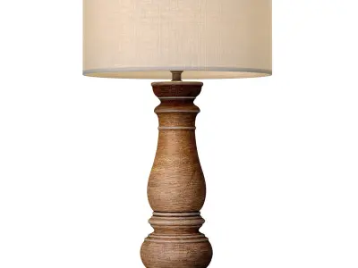 Rustic Distressed Nightstand high Table Lamp Carved Wood Base 3D model