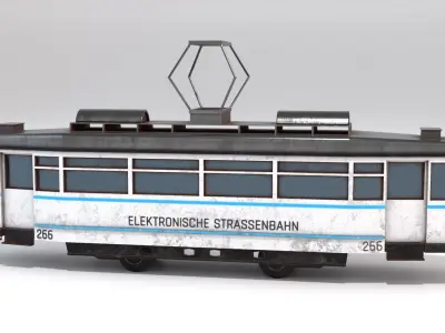 Vintage Tram Street Car PBR Game Ready VR AR low-poly 3d model Low-poly 3D model