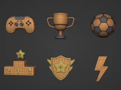 Cartoon Pack -- Video Game Controller - Trophy Cup - Soccer Ball Low-poly 3D model