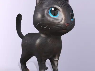 Cat Cartoon Animated and Rigged Low-poly 3D model