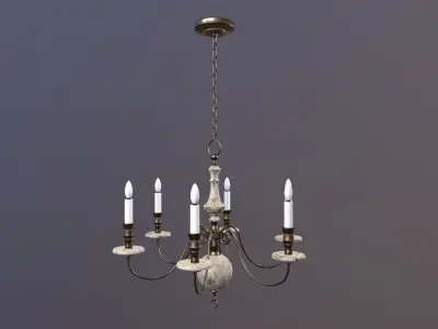 Chandelier Game Ready with four candles hanging from it Low-poly 3D model