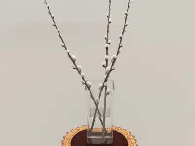 Vase and Willow twigs Low-poly 3D model